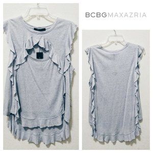 NWT BCBGMaxazria Keyla Ruffle Sleeveless Keyhole Cutout Knit Top Blue Small